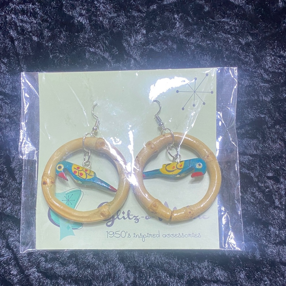 Colorful Parrot Bamboo Hoop Earrings